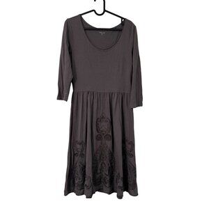 Garnet Hill Gray Floral Embroidered 3/4 Sleeve Fit Flare Dress Womens XSmall